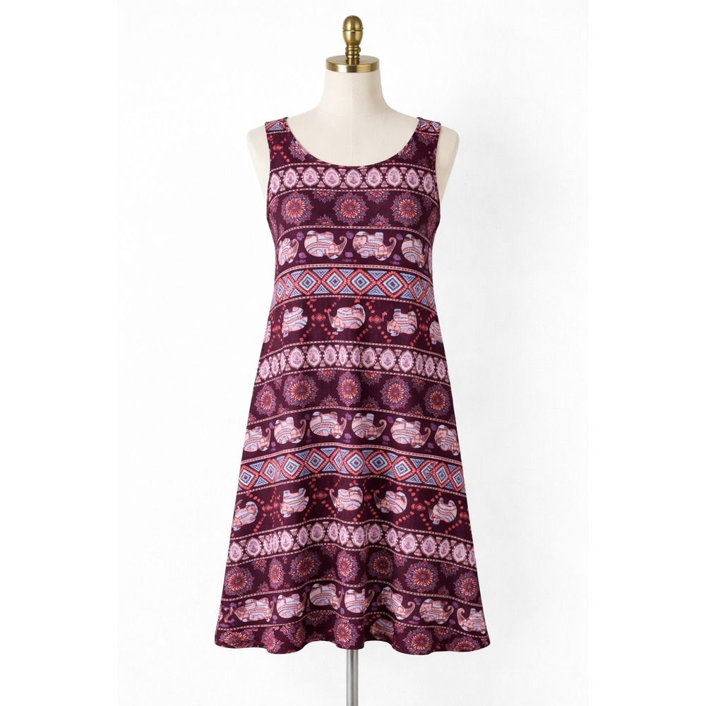 Bobbie Brooks Elephant Print Sleeveless Swing Dress‎ XL Boho Keyhole Back...